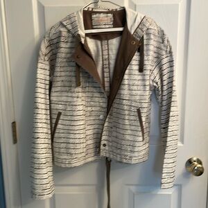 Tory Burch size s hooded lightweight jacket in cream & light brown
